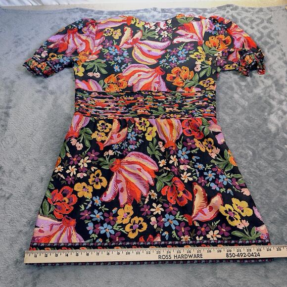 NWT FARM RIO  XL Spring Banana Floral Mini Dress Pleated V-Neck Black Boho - Picture 11 of 16